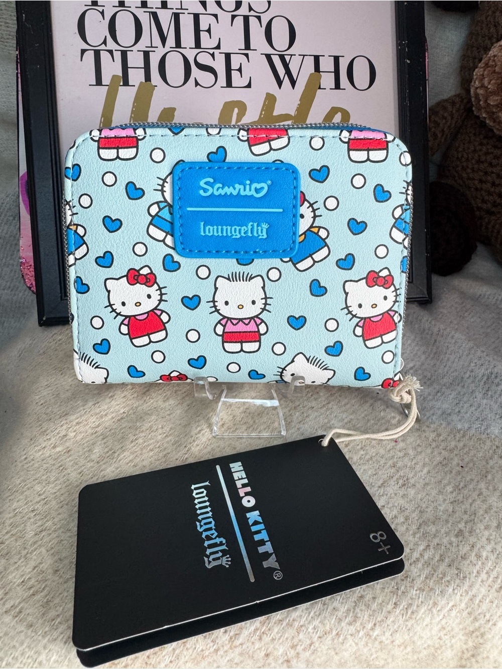 Sanrio Hello Kitty Pastel Blue Heart Pattern Zip Wallet